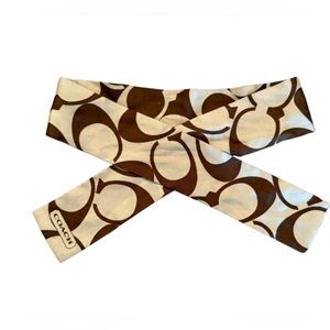 Coach 100% Silk Twilly Scarf Signature Brown Logo Design Reversible
